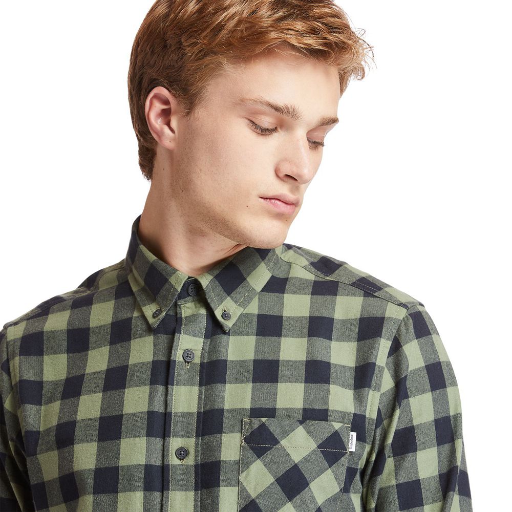 Camisa Timberland Hombre Nashua River Long-Sleeve Flannel Check Verde Oliva/Negras - Chile OCK-46519
